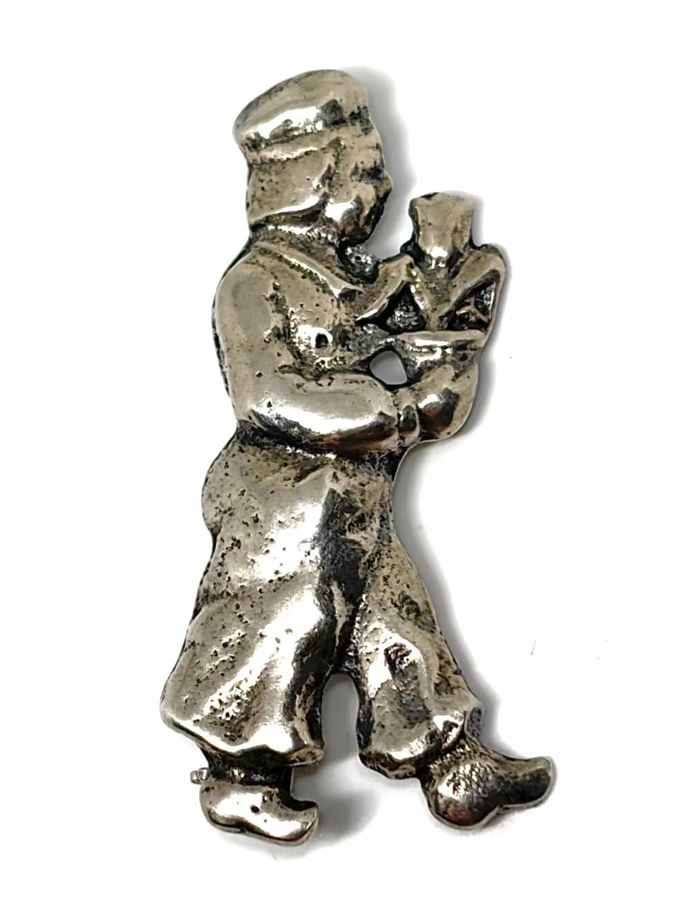 Antique Dutch Sterling Silver Victorian Era Man With Tulips Statement Brooch Pin
